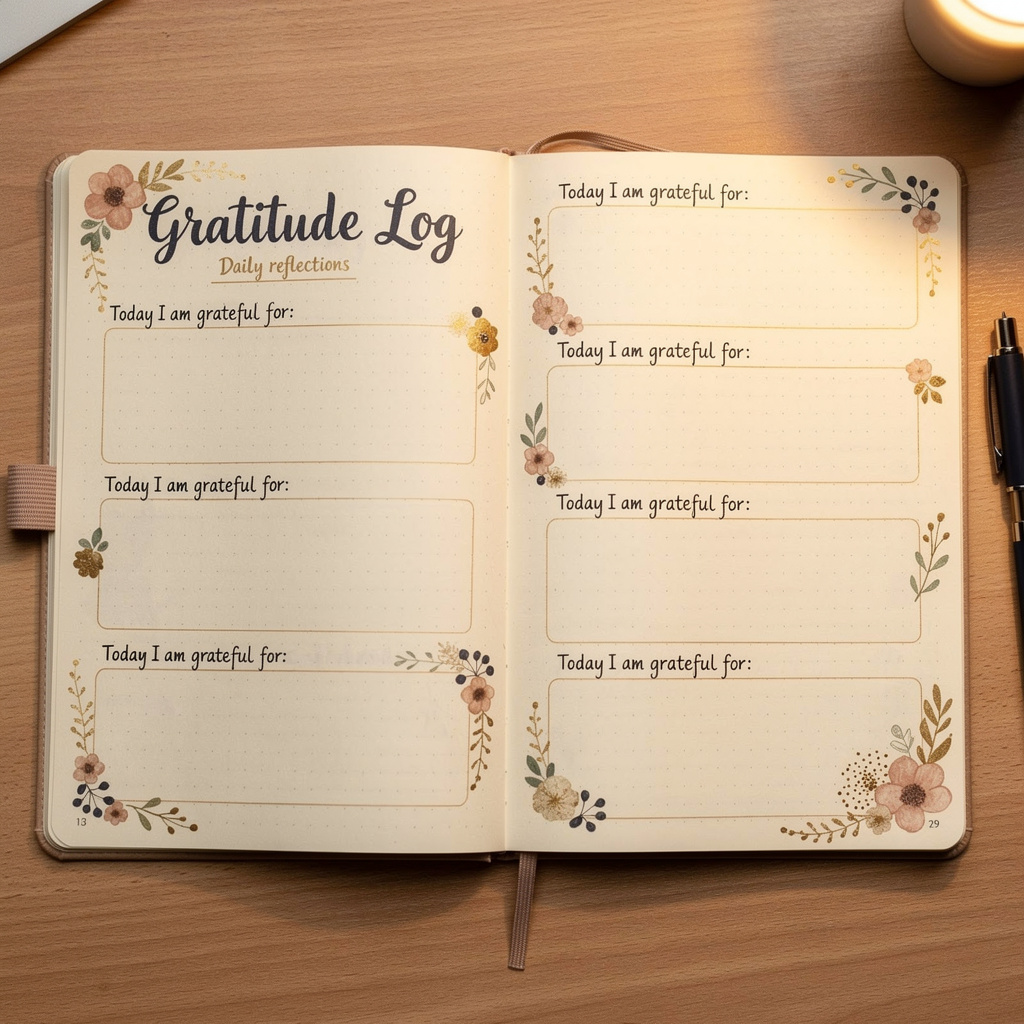 Daily gratitude log spread in bullet journal