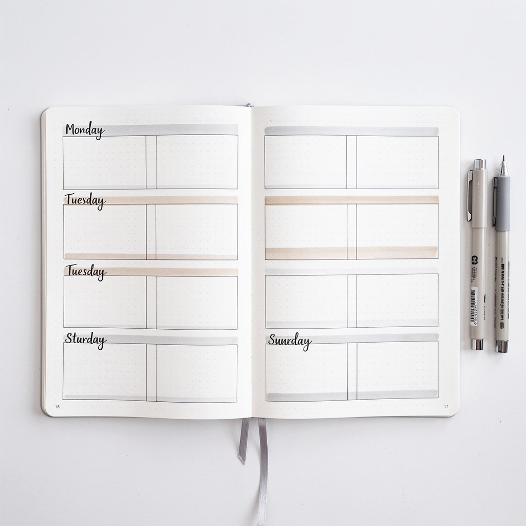 Horizontal weekly layout with rows for each day