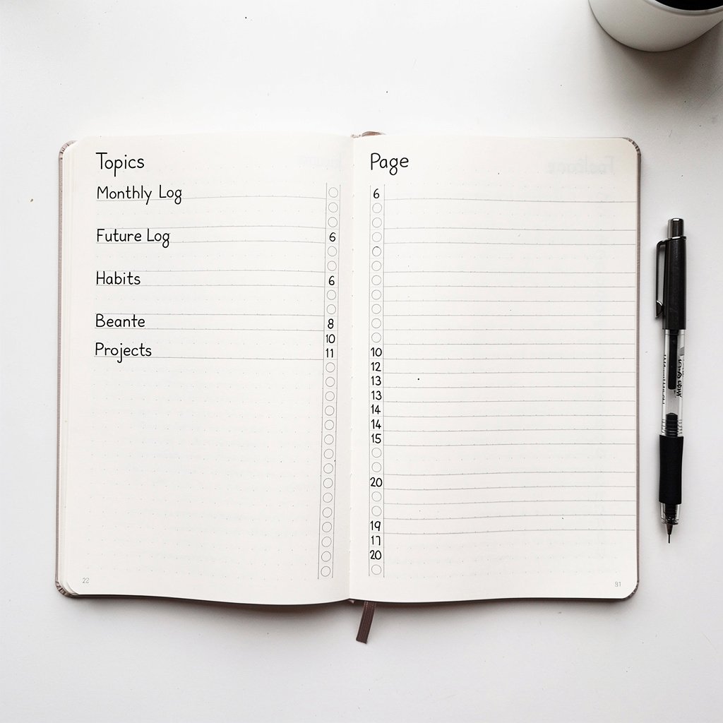 Index Page Layout Bullet journal index page layout with columns