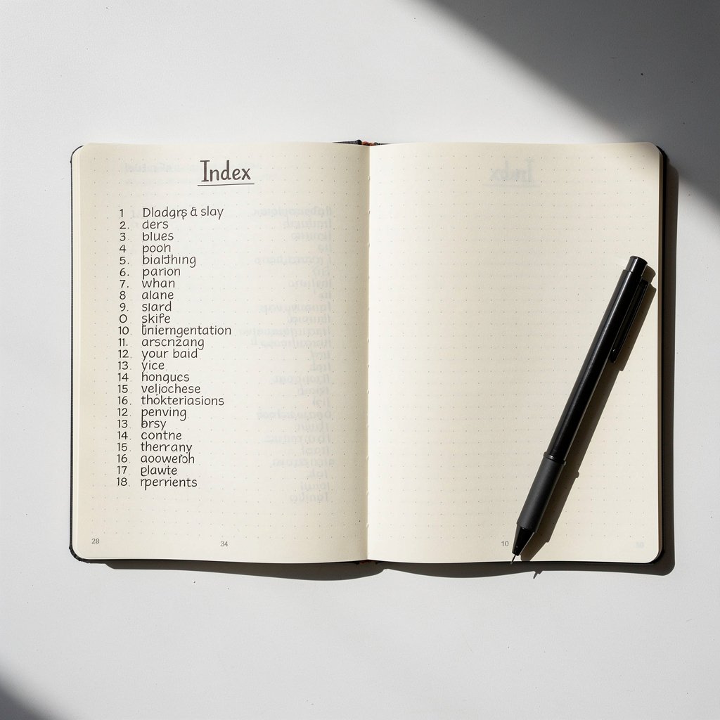 Bullet journal index page setup with table of contents