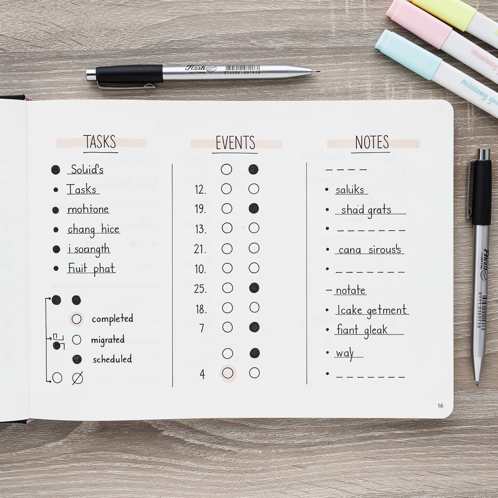 Bullet journal key symbols showing tasks events and notes