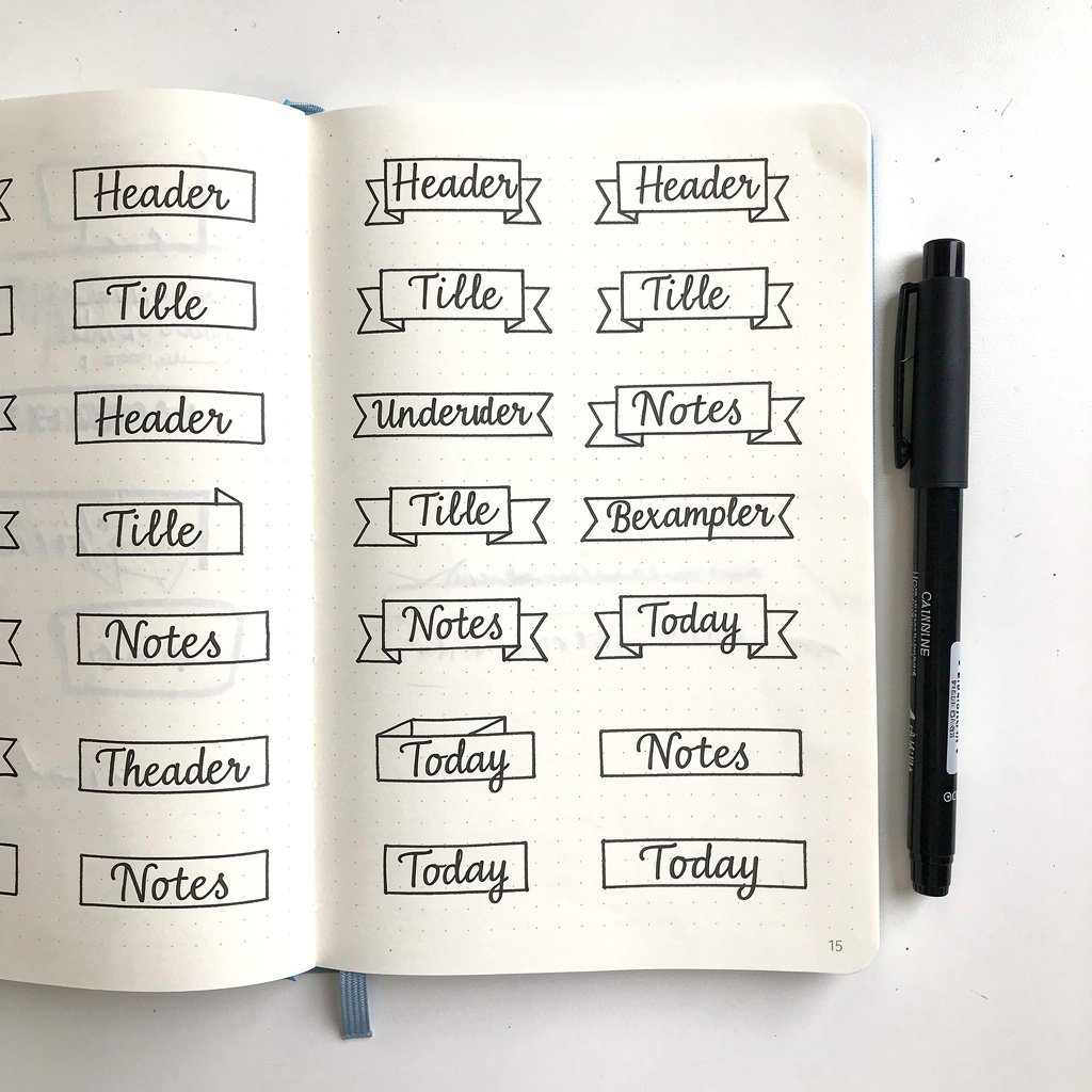 Simple Header Styles Simple bullet journal header styles including block letters and banners
