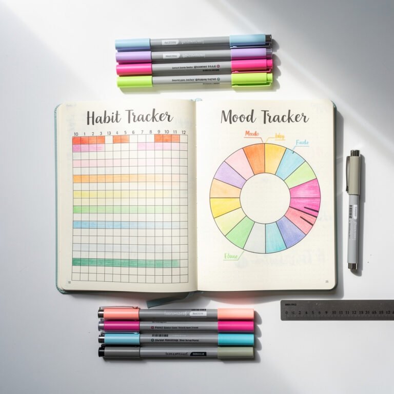 Bullet journal tracker library with habit and mood trackers