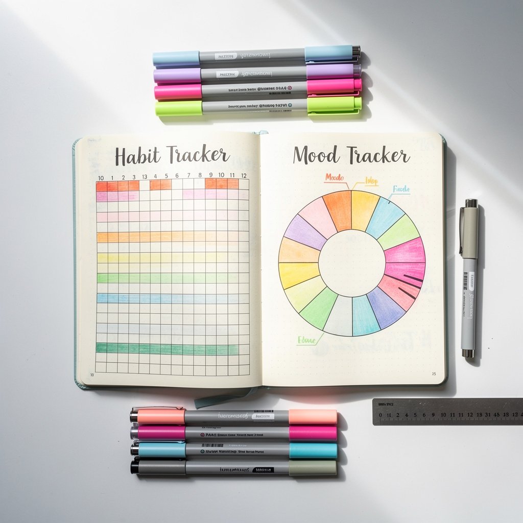 Bullet journal tracker library with habit and mood trackers