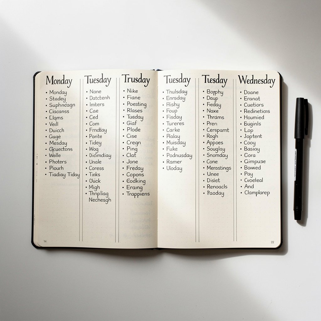 Vertical weekly layout with columns for each day