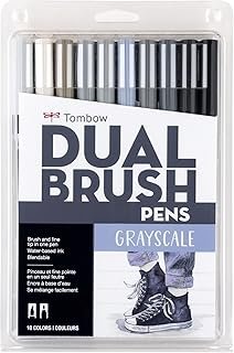 56171 Dual Brush Pen Art Markers, Grayscale, 10-Pack. Blenda