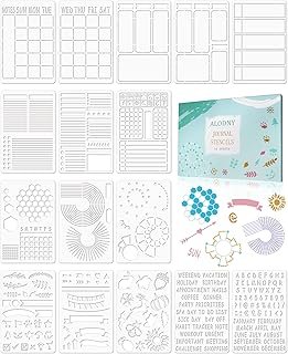 ALODNY 16 Pcs Journal Stencils Set - Time Saving Bullet Journaling Supplies/Accessories Kit -Ultimate Productivity Planner Stencil for Bullet Journal Stencils A5 Dotted Journals